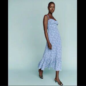 Reformation Enya Midi Dress | Blue & White Floral | Size 2